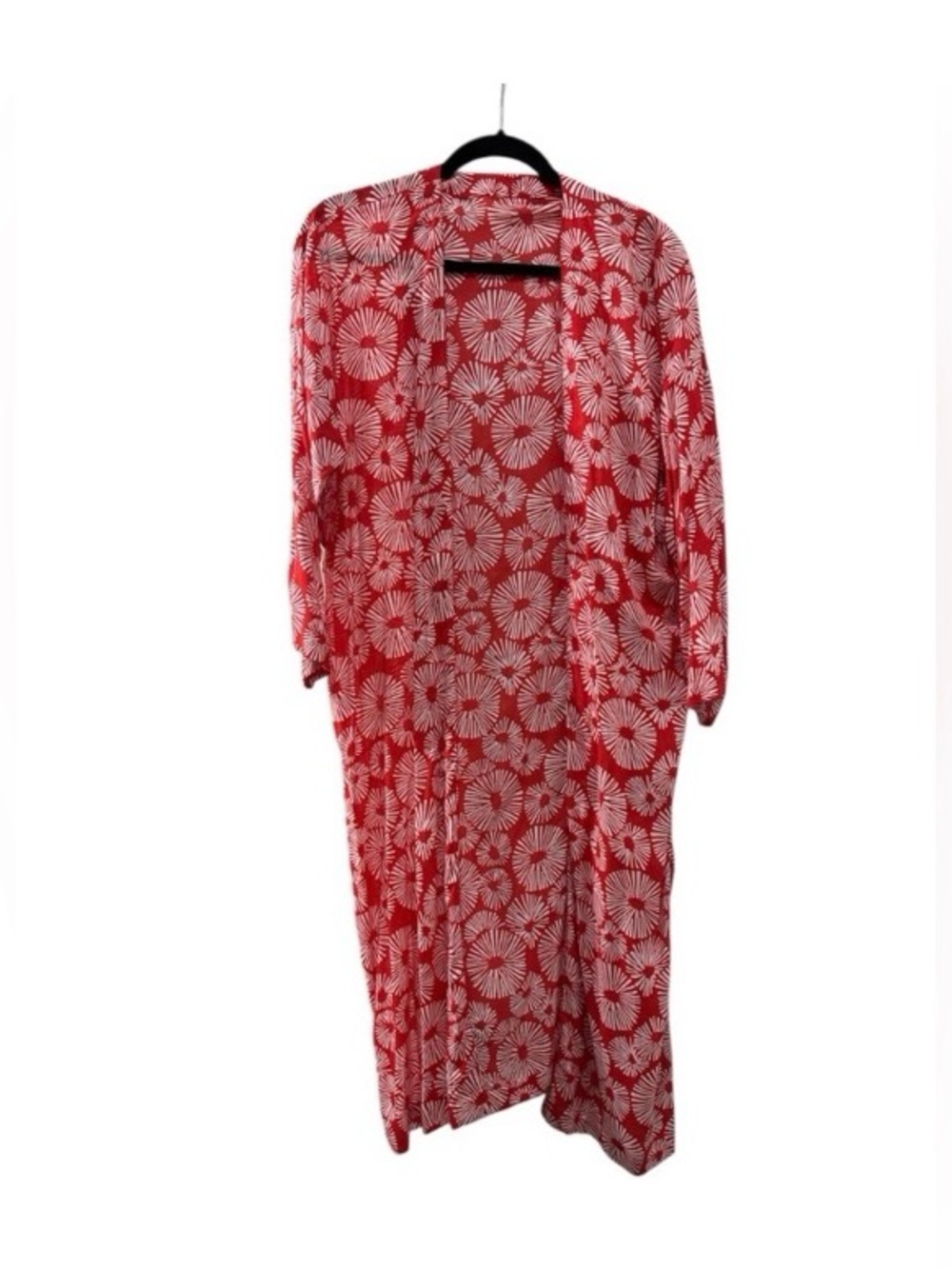 Red Floral Long Kimono Duster